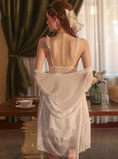 Mesh Lace Halter Nightgown with Chest Pad
