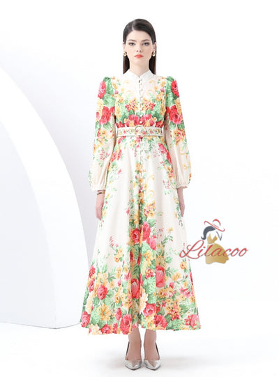 Palace Printed Breasted Lantern Sleeve Dress