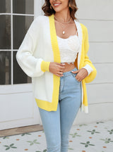 Loose Stitching Color Matching Sweater Coat