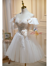 Ivory Tulle Appliques Homecoming Dress