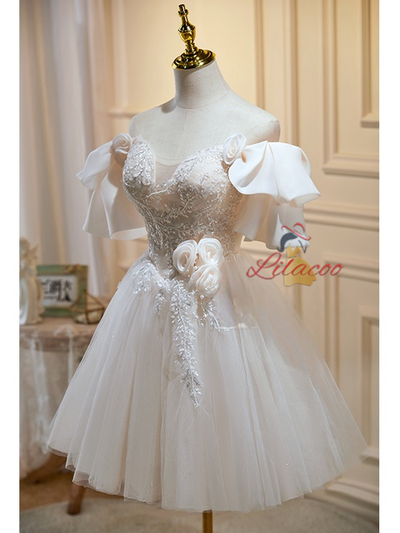 Ivory Tulle Appliques Homecoming Dress