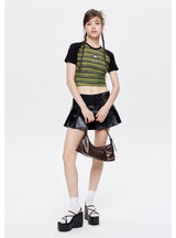 Color Matching Striped Short-sleeved T-shirt