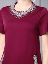 Burgundy Short Sleeve Mother Of The Bride Dress
