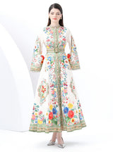 Palace Wind Horn Sleeve Button Printed Dress