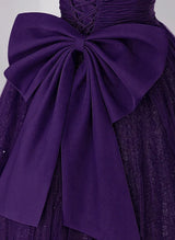 Dark Purple Tulle Sequins Pleats Prom Dress