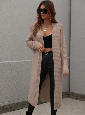 Long Cardigan Solid Color Knitted Sweater