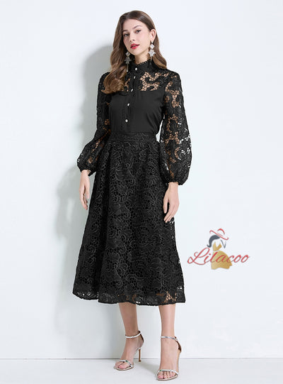 Palace Style Lace Embroidered Shirt Skirt