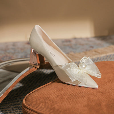 Pointed Platform Bow Heels Shoes