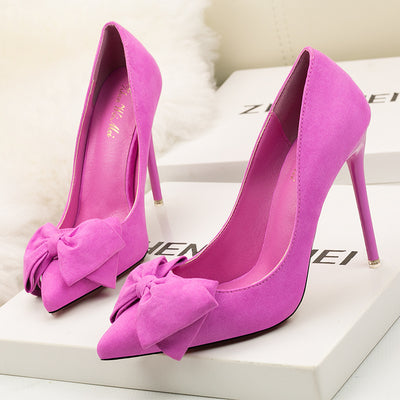 High Heel Pointed Suede Bow Shoes