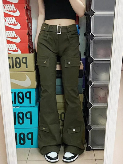 Loose Pocket Retro Straight Wide-leg Pants