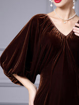 Coffee Velvet Mother Of The Bride Dress
