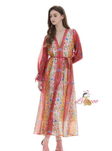 Sexy V-neck Printed Long Sleeve Dress