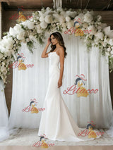 White Mermaid Spaghetti Straps Wedding Dress