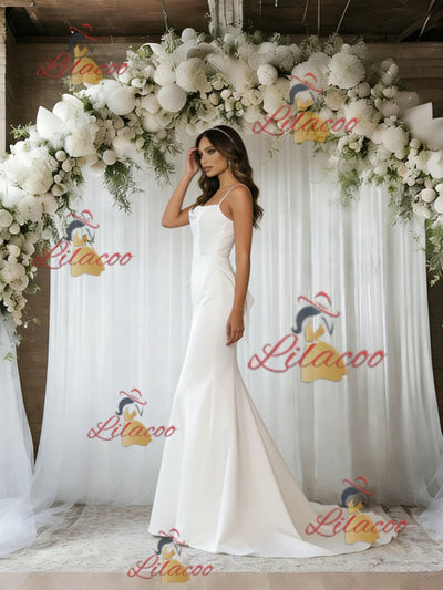White Mermaid Spaghetti Straps Wedding Dress