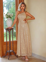 Sexy Sequins One Shoulder Long Dress