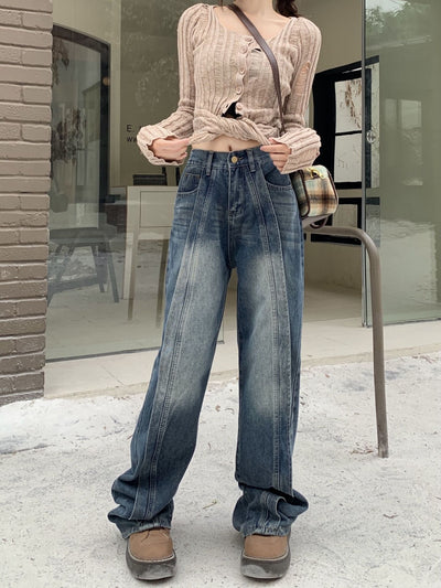 Spliced Wide-leg Loose Jeans