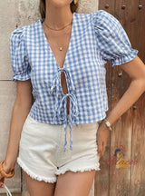 Summer Bow Casual Plaid Shirt