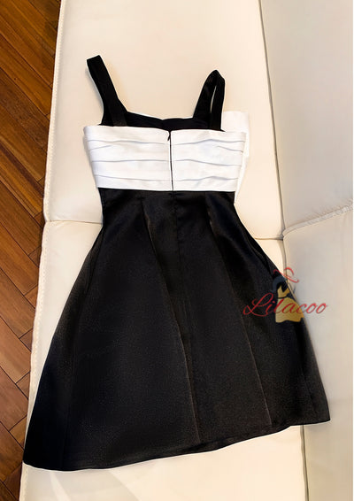 Black Suspender Bow Short Dress