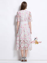 Women Flower Short Sleeve Lace Dress