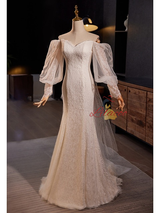 White Mermaid Lace Long Sleeve Wedding Dress