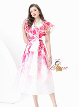 Women V-neck Slim Printed Dress