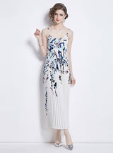 Printed Pleated Sling Pleated Dress