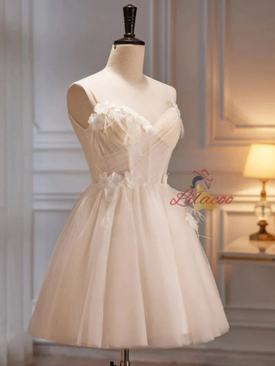 Tulle Spaghetti Straps Appliques Homecoming Dress
