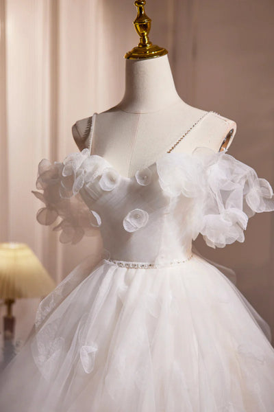 White Spaghetti Strap Tulle 3D Flower Homecoming Dress