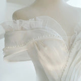 White Tulle Off the Shoulder Beading Pleats Wedding Dress