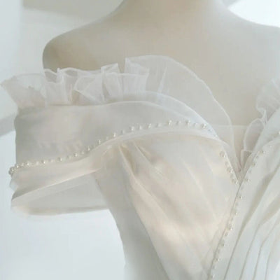 White Tulle Off the Shoulder Beading Pleats Wedding Dress