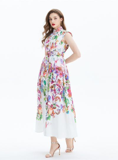 Printed Slim Long Sleeveless Shirt Dress