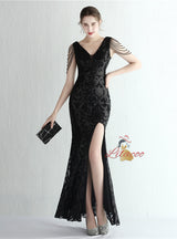 Sequins V-neck Beading Prom Dress