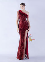 Mermaid Sequins One Shoulder Beading Prom Dress