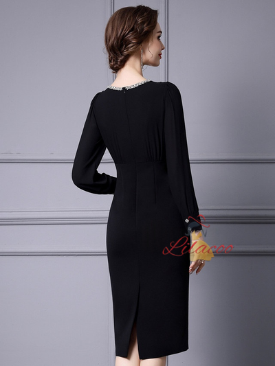 Black Long Sleeve Mother Of The Bride Dress