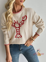 Contrasting Animal Pattern Round Neck Sweater