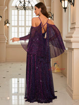 V-neck Bright Silk Bat Sleeve Dress