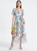 Heavy-duty Gauze Printed Spliced Ruffled Dress