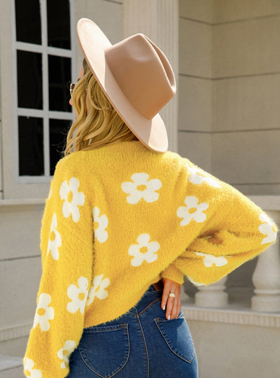 Women Short Flower Sweater
