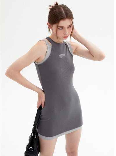 Letter Printed Stitching Fake Two-piece Dress