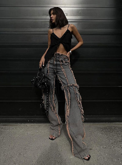 Retro Loose Raw Edge Slim Jeans