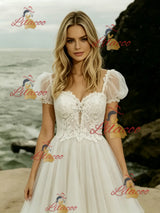Tulle Lace Puff Sleeve Wedding Dress