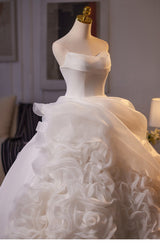 White Ball Gown Tulle Strapless Wedding Dress