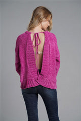 Autumn and Winter Pullover Backless Bat Sleeve Sweater