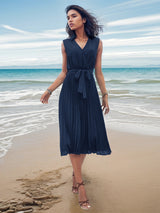 Sleeveless Solid Color Beach Dress