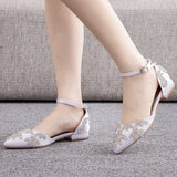 Flat-heeled Pointed Satin Rhinestone Sandals