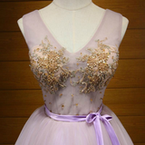 Purple V-neck Tulle Beading Homecoming Dress
