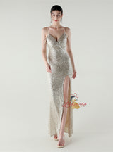 Mermaid Sequins Spaghetti Straps Beading Prom Dress