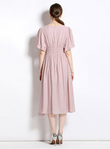 Round Neck Bubble Sleeve Dress