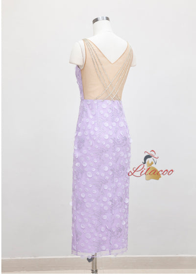 Purple Three-dimensional Sling Split Perspective Backless Dress