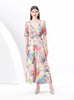 Short-sleeved V-neck Lace Floral Print Long Dress